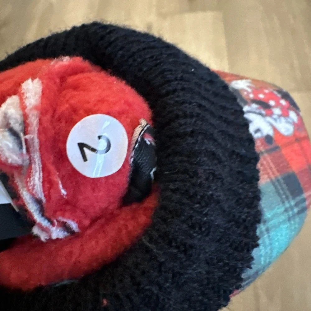 Disney Baby Minnie Mickey Mouse Plaid Christmas Slippers Crib Booties Size 2 NEW